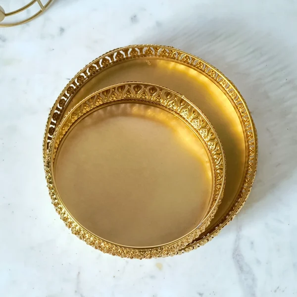Luxury gold finish metal serving trays for Diwali and wedding décor