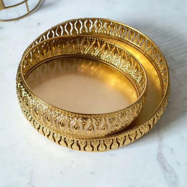 Handcrafted round tray set perfect for serving sweets and snacks
