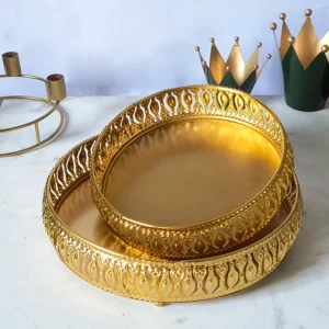 Traditional pooja thali round serving trays with elegant cutwork
